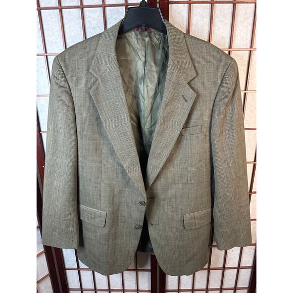 Kuppenheimer 100% wool blazer olive with faint burgundy lines, men’s 44R - Picture 4 of 8